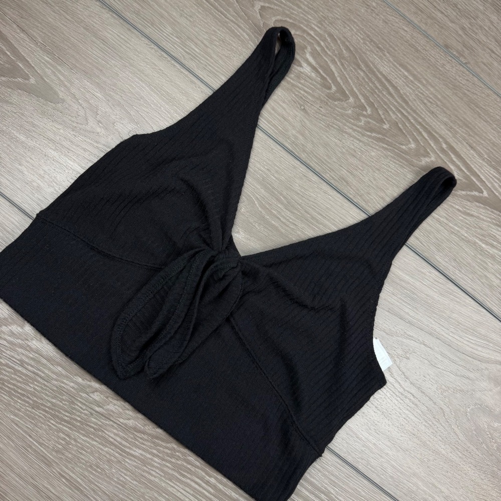 Abercrombie & Fitch Womens Crop Top Ribbed Tie Front Sleeveless Black Large